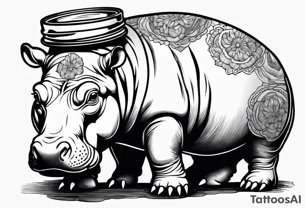 Baby hippo with Mason jar tattoo idea