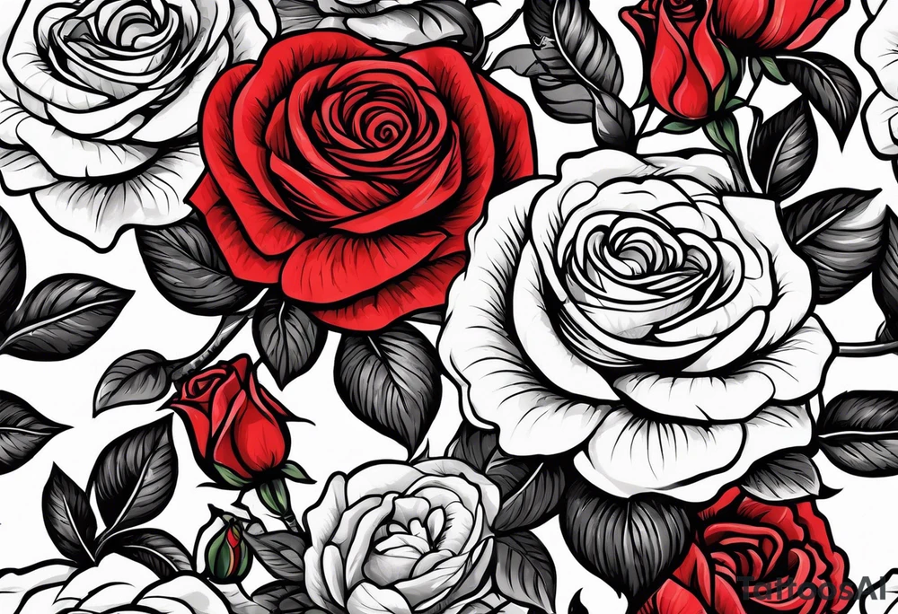 old school roses, red, highly detailed tattoo idea