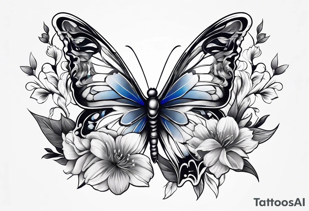 Flowers butterfly blue bird tattoo idea