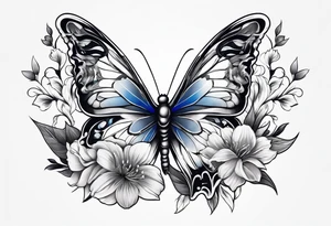 Flowers butterfly blue bird tattoo idea