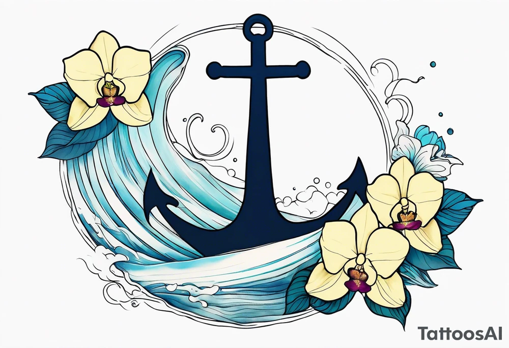 An anchor and orchids and a humpback whale tattoo idea