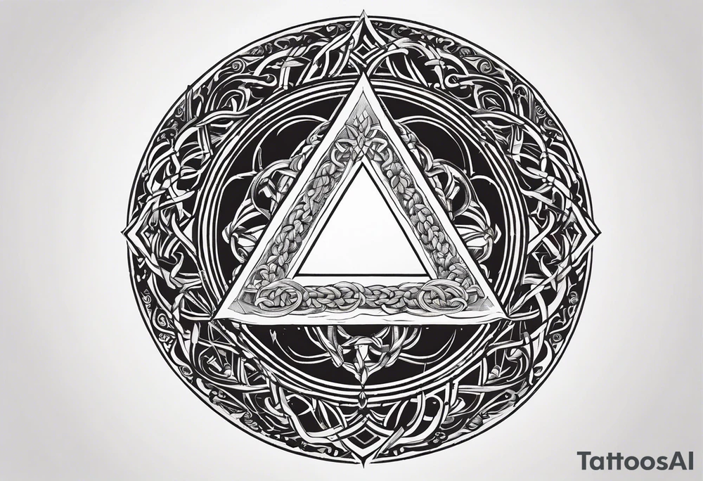 Δ inside a circle made from chain and rope elements. Plain text inside a circle, ornamental outside. tattoo idea