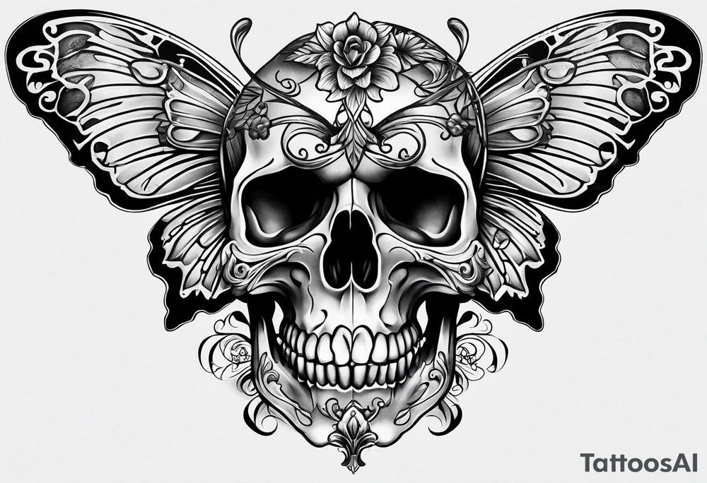 Skull bones on butterfly tattoo idea