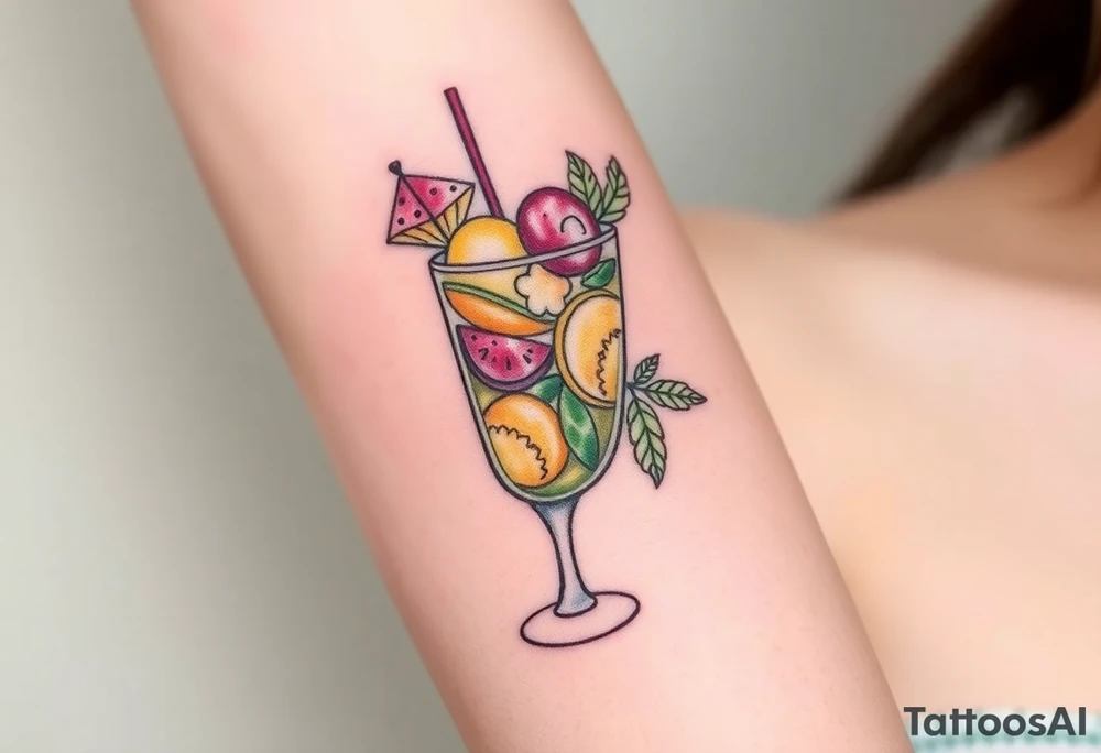 Fun cocktail that you would get on a caribbean cruise in a rocks glass with lots of garnishes tattoo idea