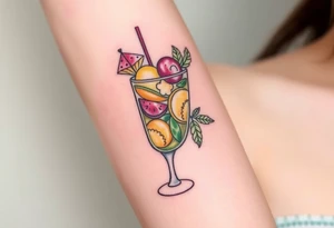 Fun cocktail that you would get on a caribbean cruise in a rocks glass with lots of garnishes tattoo idea