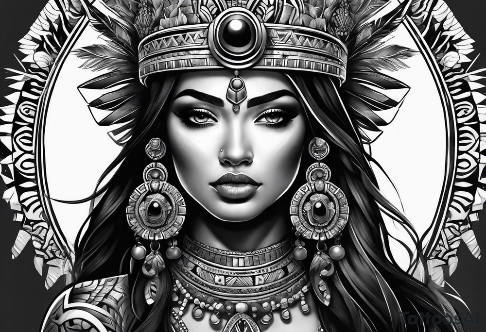 Realism Aztec princess portrait tattoo idea