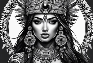 Realism Aztec princess portrait tattoo idea