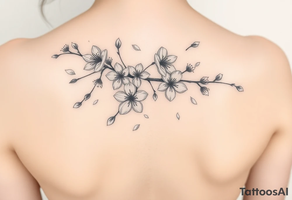 delicate cherry blossoms swirling in spring breeze with petals tattoo idea