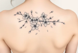 delicate cherry blossoms swirling in spring breeze with petals tattoo idea