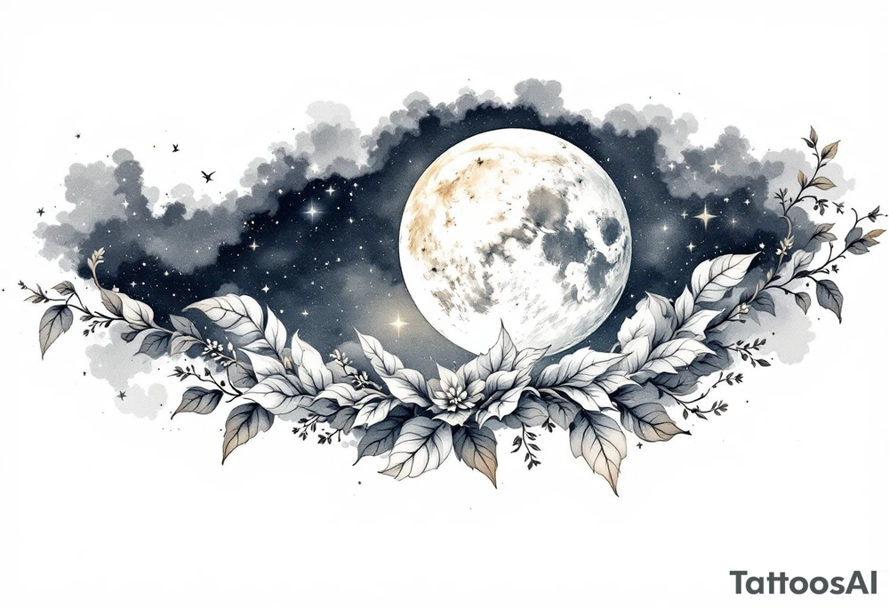 Night sky with moon tattoo idea