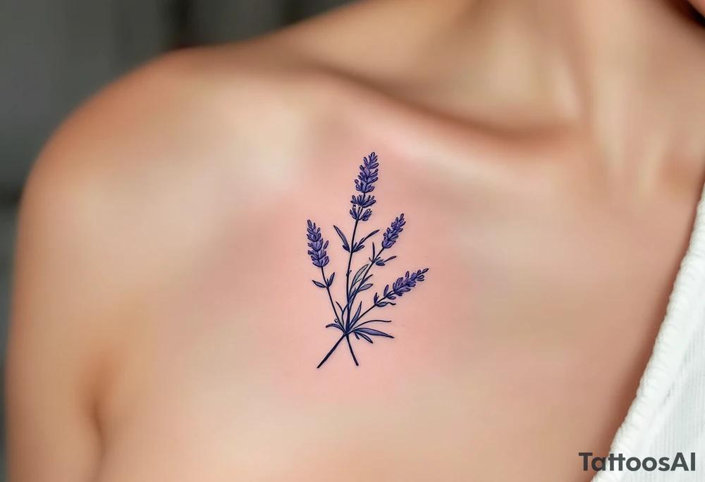 A detailed botanical lavender illustration placed in rectangle tattoo idea