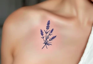 A detailed botanical lavender illustration placed in rectangle tattoo idea