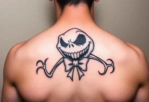 oogie boogie from nightmare before Christmas with a bow simple linework only tattoo idea