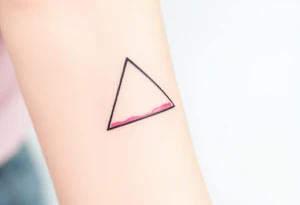 A watercoloured pink triangle (upsidedown), with very small black lining and upside down. Just the colour pink. No shapes. Just the colour pink filling the triangle and a small black outline tattoo idea