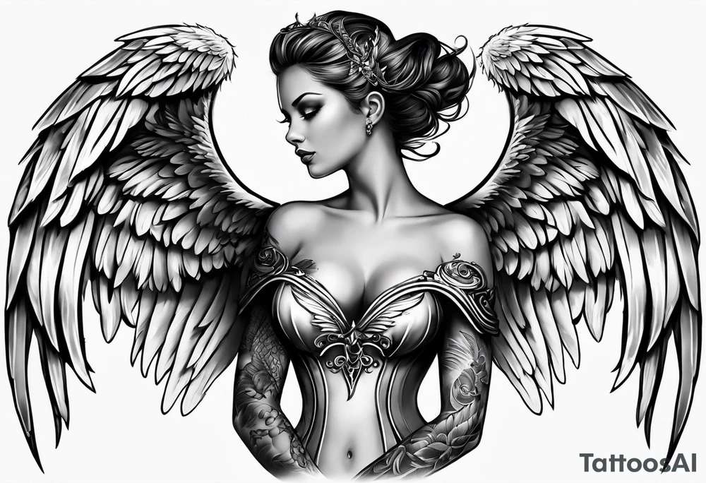 Angel wings on the chest and neck tattoo idea