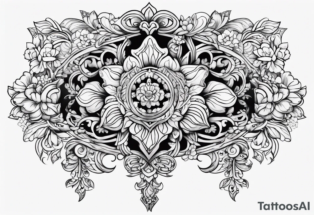 ornate vertical floral sternum tattoo tattoo idea