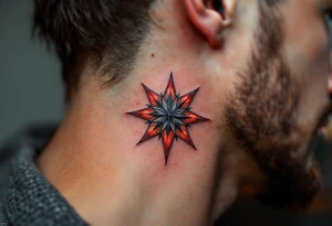A red eight-pointed star tattoo conveys fiery passion and transformative strength. tattoo idea