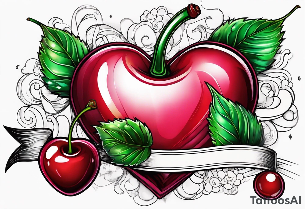 Cherries with ribbon and love heart candy tattoo idea
