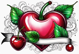 Cherries with ribbon and love heart candy tattoo idea