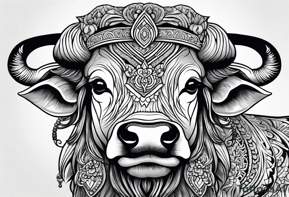 Black and white, grey Thai yak tattoo idea