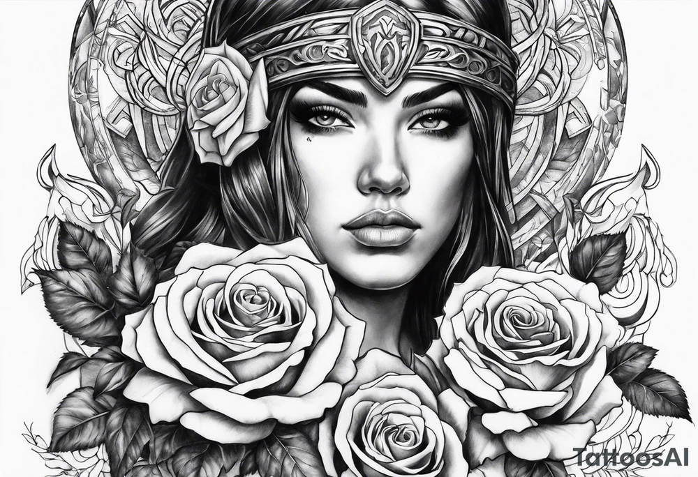 Warrior and roses tattoo idea
