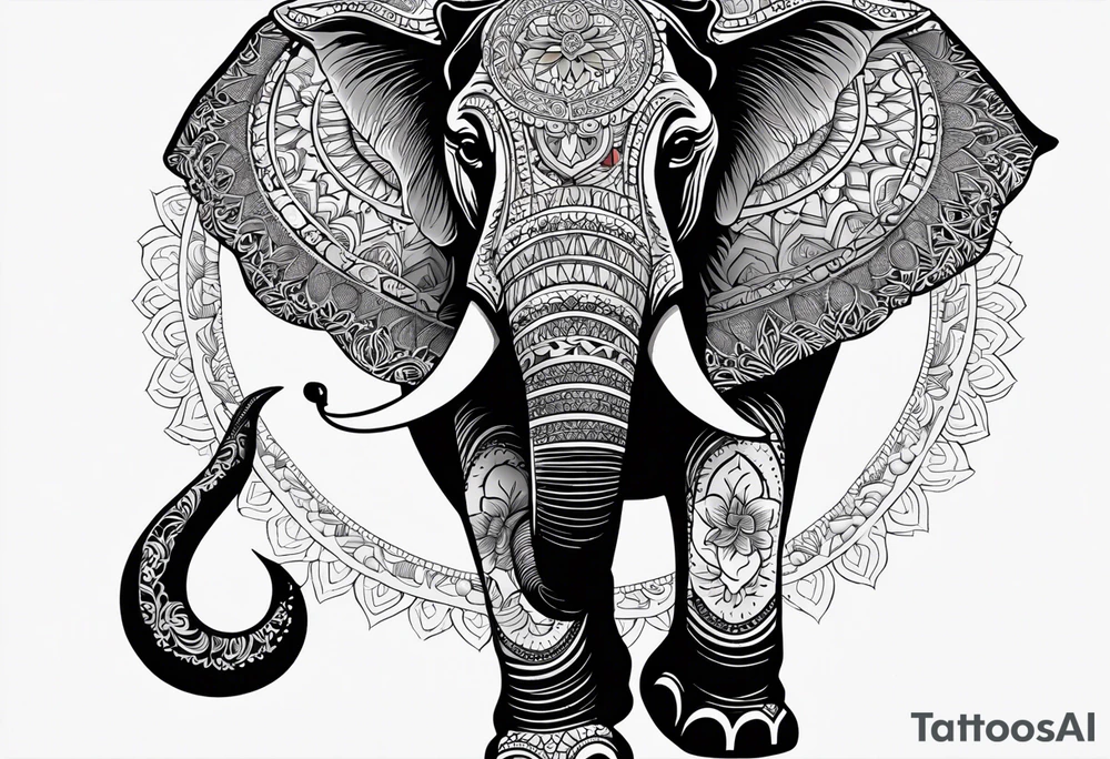 elephant, mandala, pocket watch tattoo idea