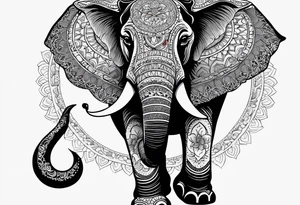 elephant, mandala, pocket watch tattoo idea