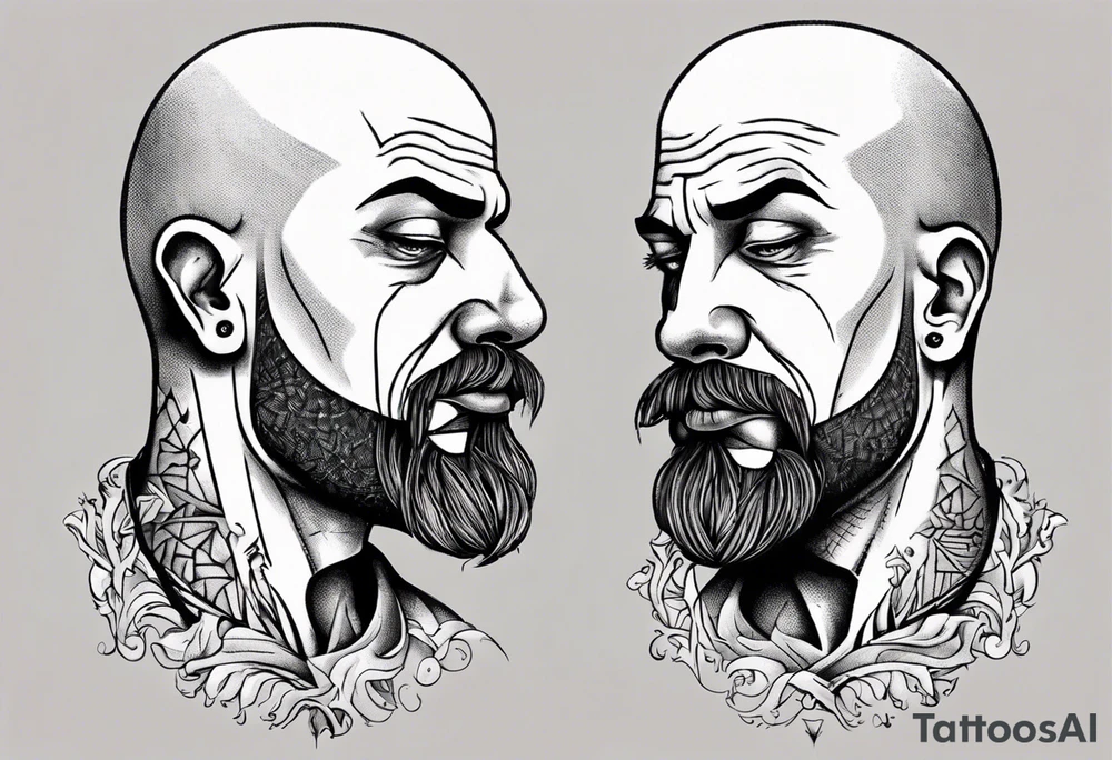 bald heartbroken man closeup van dyke goatee tattoo idea