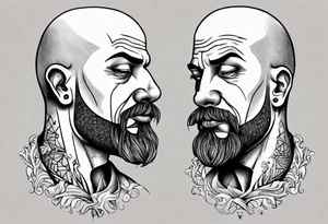 bald heartbroken man closeup van dyke goatee tattoo idea