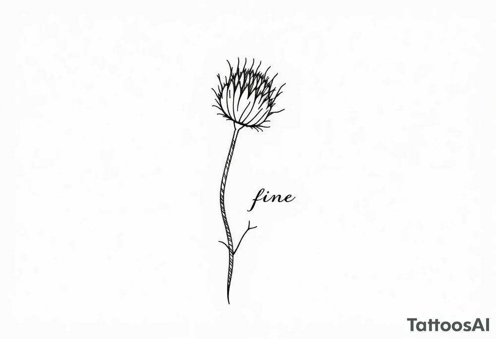 thistle minimalist fin line for hand with message tattoo idea