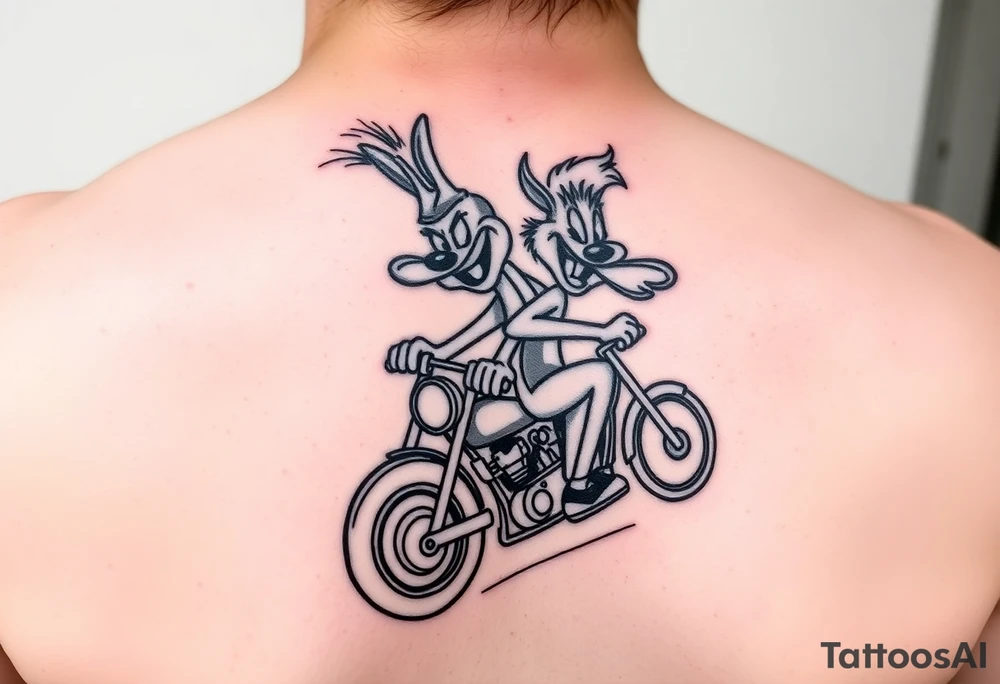 Mr. And Mrs. Taz looney tools characters riding a motorcycle tattoo idea