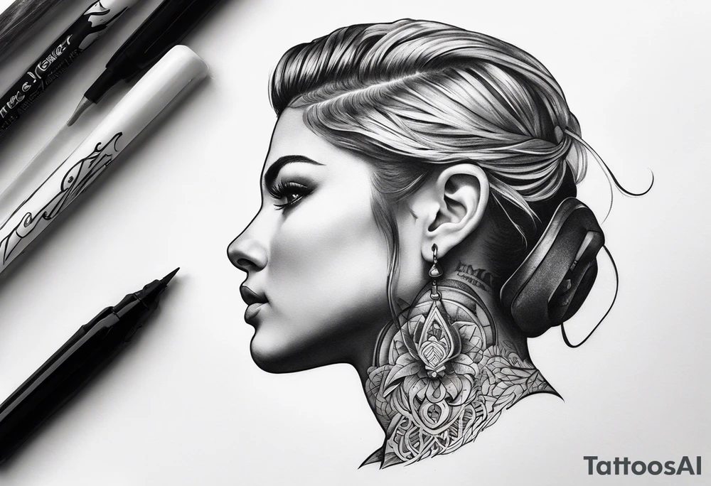 a tattoo below the ear written "N&E" tattoo idea