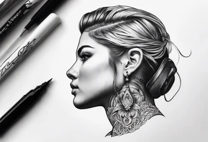 a tattoo below the ear written "N&E" tattoo idea