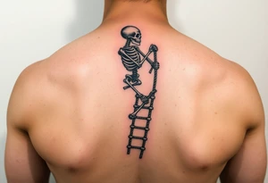 skeleton clibing up a rope ladder on forearm tattoo idea