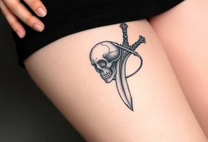 mystical skull coiled around an ancient dagger with jeweled hilt tattoo idea