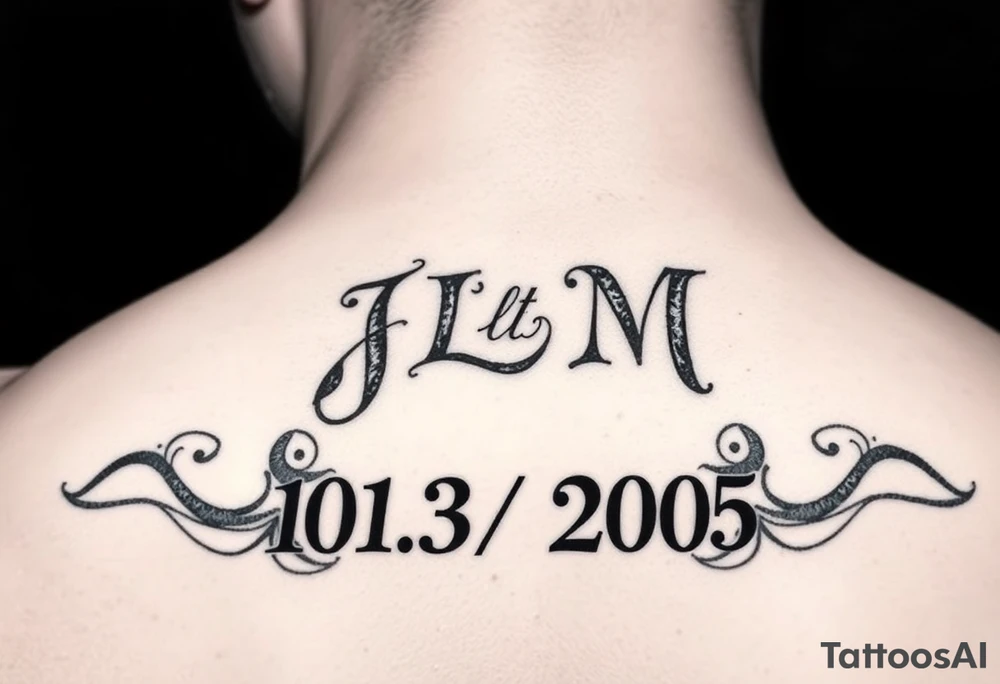 Initials JLM with 11/3/2005 behind the ear tattoo idea
