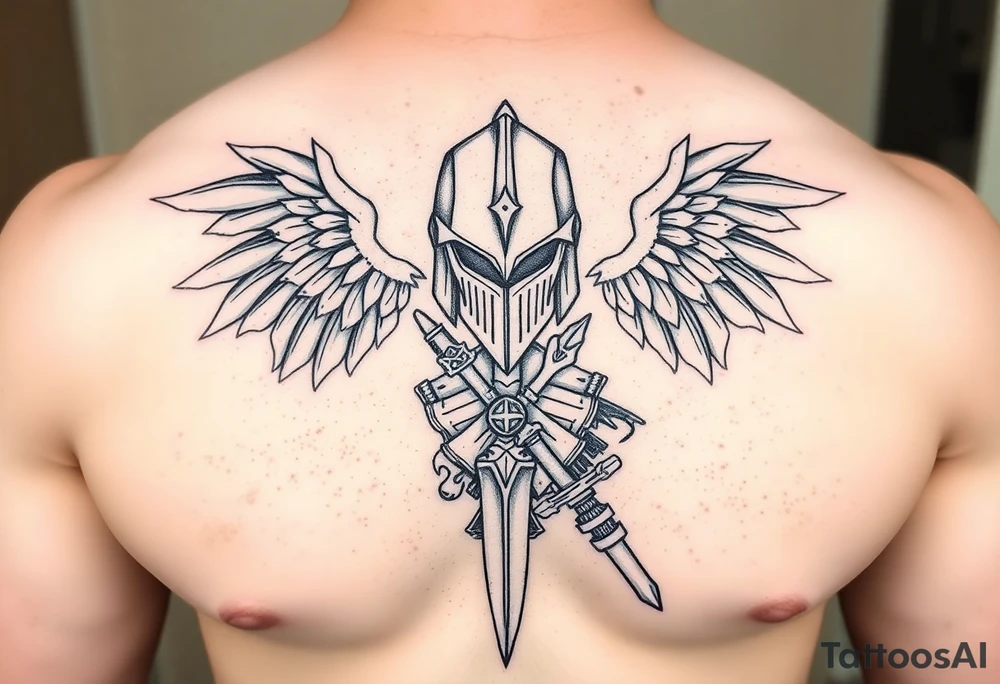 chest japan theme knight tattoo idea