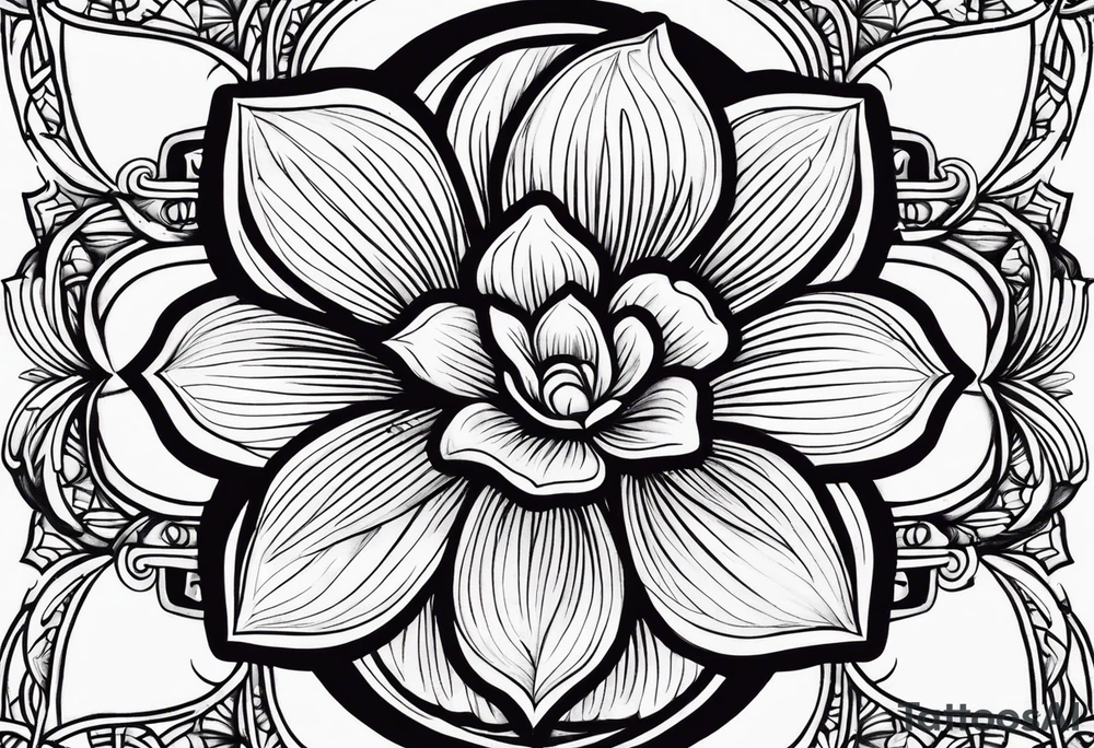 let god with the d red ink with a flower behind it tattoo idea
