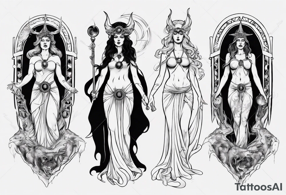 The High Priestesses. Hecate, Artemis and Selene morphing into one body. tattoo idea