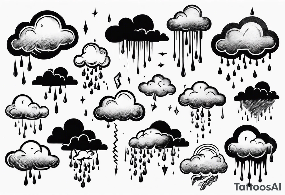 a cloud with rain and thunder tattoo idea
