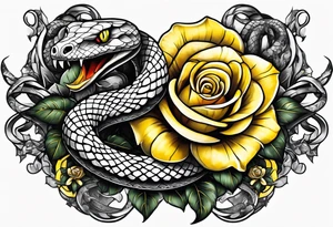 snake wrapped around a sword with a yellow rose tattoo idea