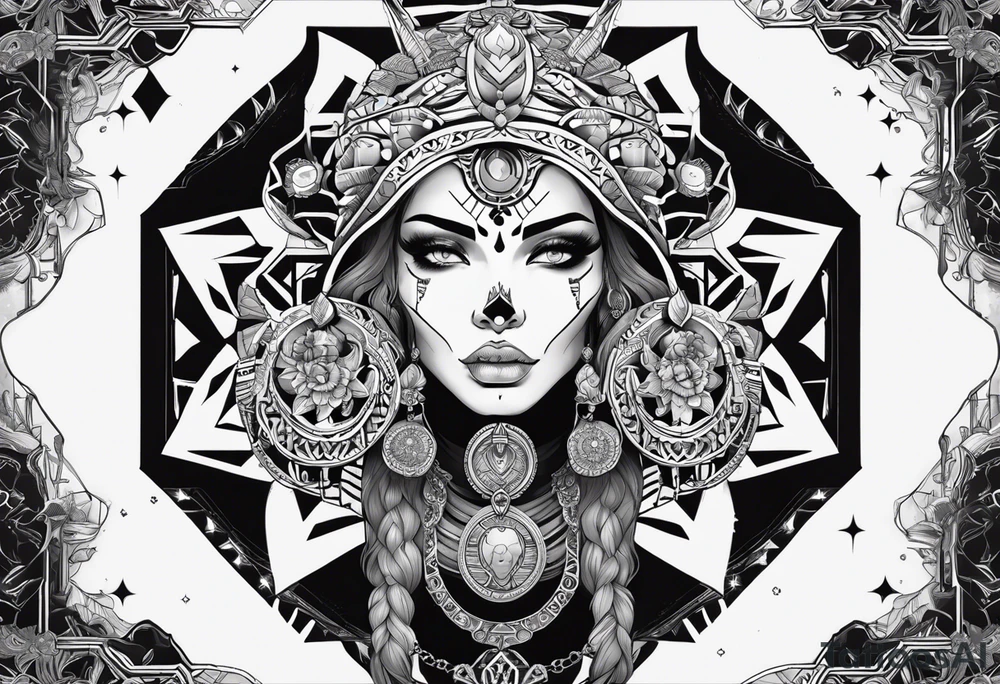 kali ma, alien goddess, valkrye, aries, pirate, divine feminine, zenza resonance, pachamama, lotus azul, blank panther, eagle, skull, 5D, nueva gaya, dna 12 tattoo idea
