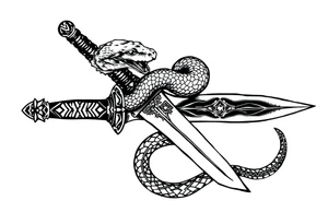 mystical snake coiled around an ancient dagger with jeweled hilt tattoo idea