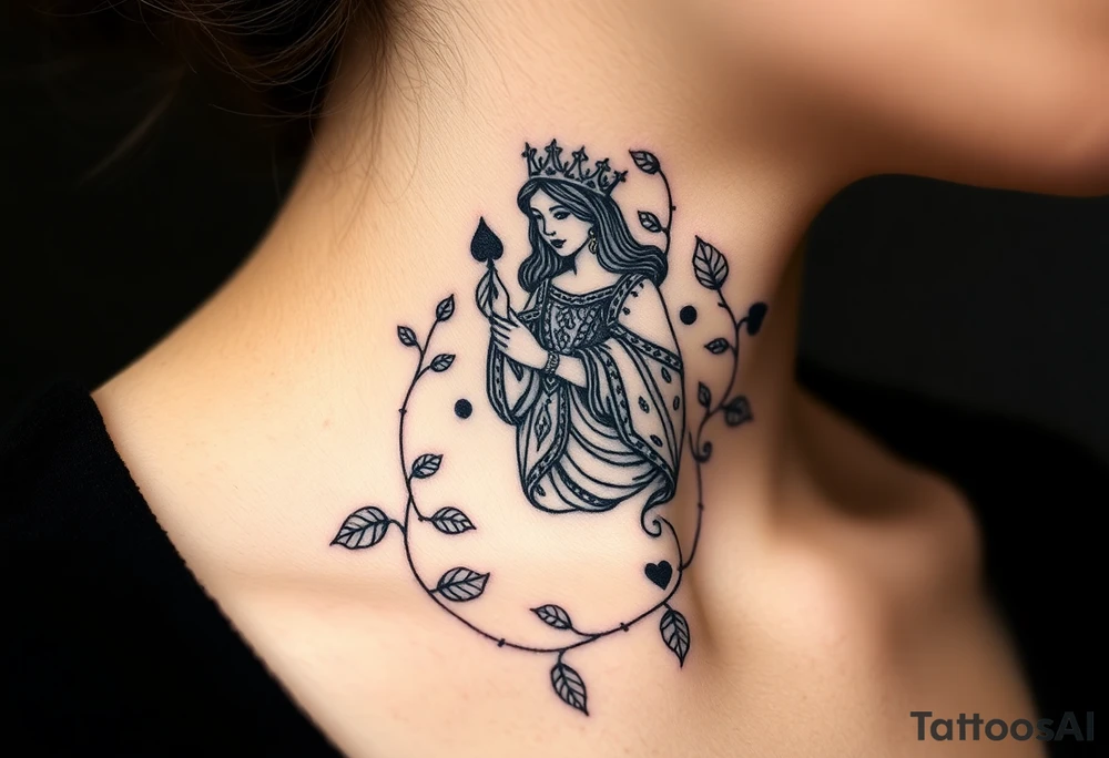 Queen of spades surrounded by ivy tattoo idea