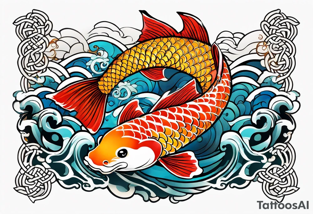 japanese wave, koi mixed with celtic pattern tattoo idea