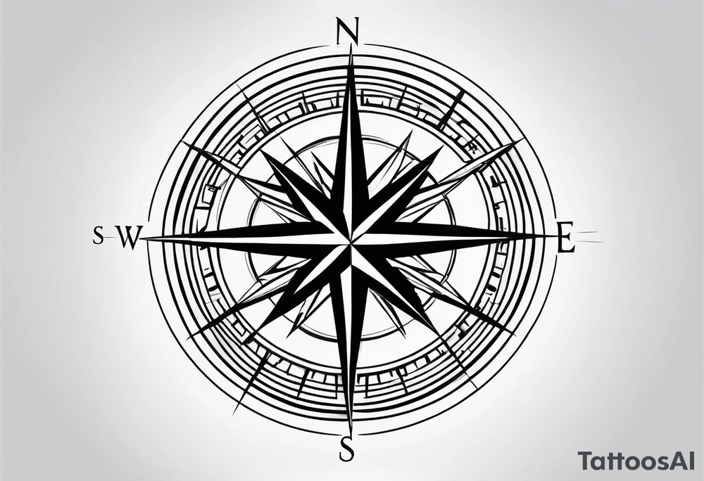 A compass made of simple intersecting lines with a minimum number of characters with the letters N, S, E, W tattoo idea