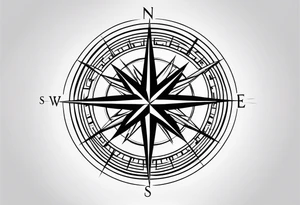 A compass made of simple intersecting lines with a minimum number of characters with the letters N, S, E, W tattoo idea