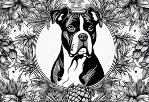 name boxer dog Waylon date 9/15/23 pinecones and trees tattoo idea