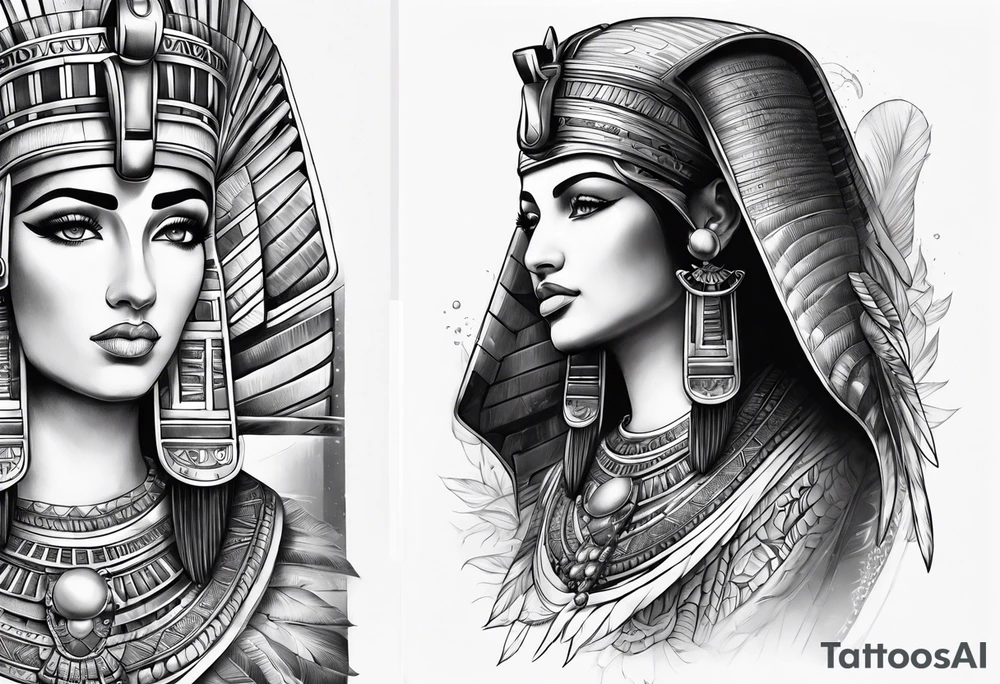 Sleeve with cleopatra, Horus tattoo idea