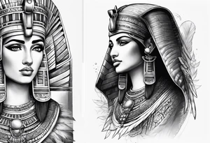 Sleeve with cleopatra, Horus tattoo idea